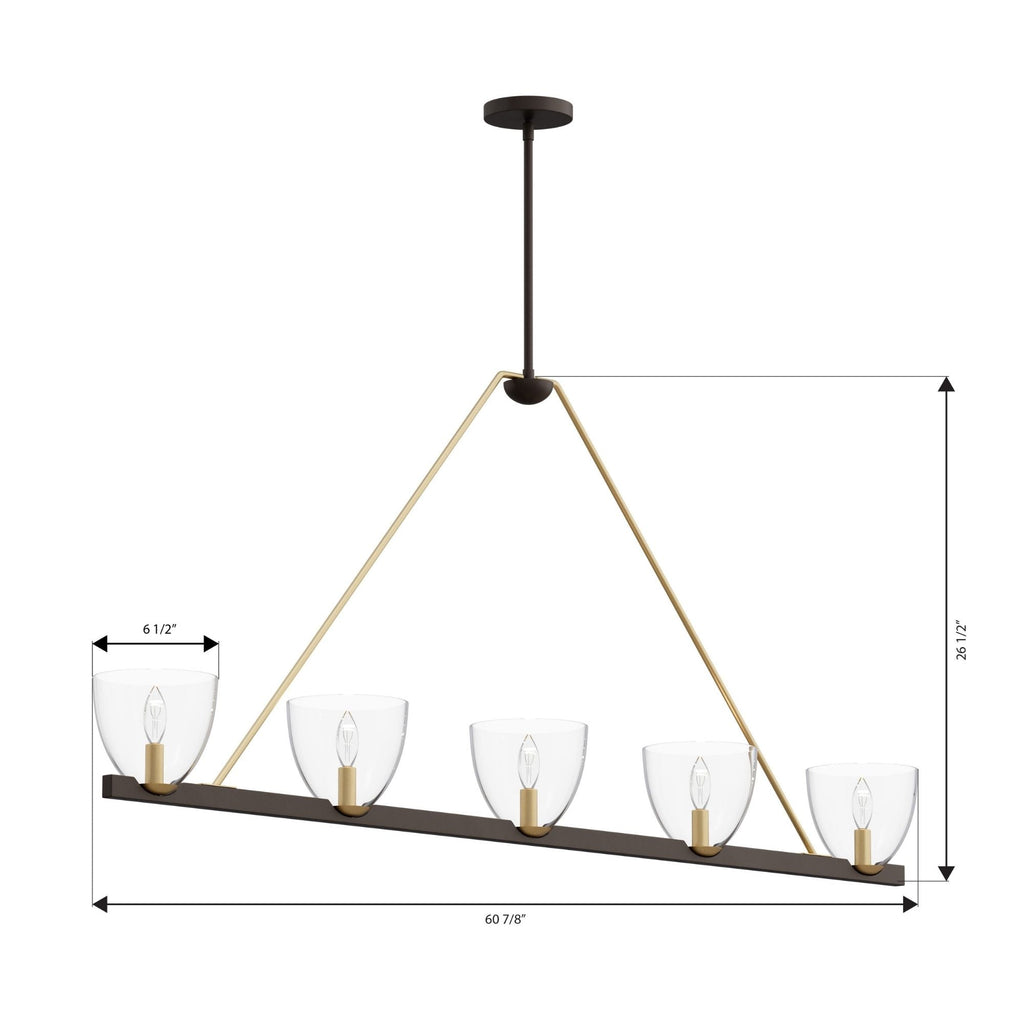 Minka-Lavery Noellea 61 in. 5-Light Linear Chandelier, Dark Bronze & Legacy Brass with Clear Glass Shades