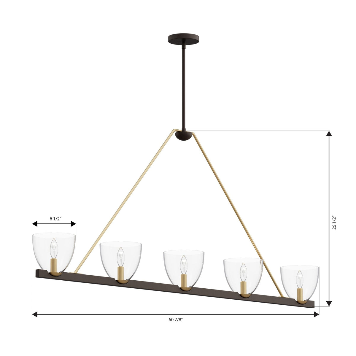Minka-Lavery Noellea 61 in. 5-Light Linear Chandelier, Dark Bronze & Legacy Brass with Clear Glass Shades