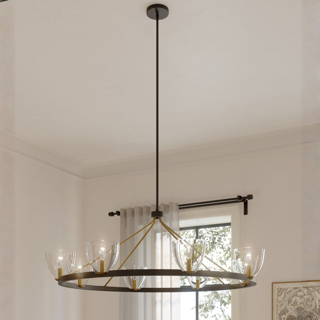 Minka-Lavery Noellea 50 in. 8-Light Chandelier, Dark Bronze & Legacy Brass with Clear Glass Shades