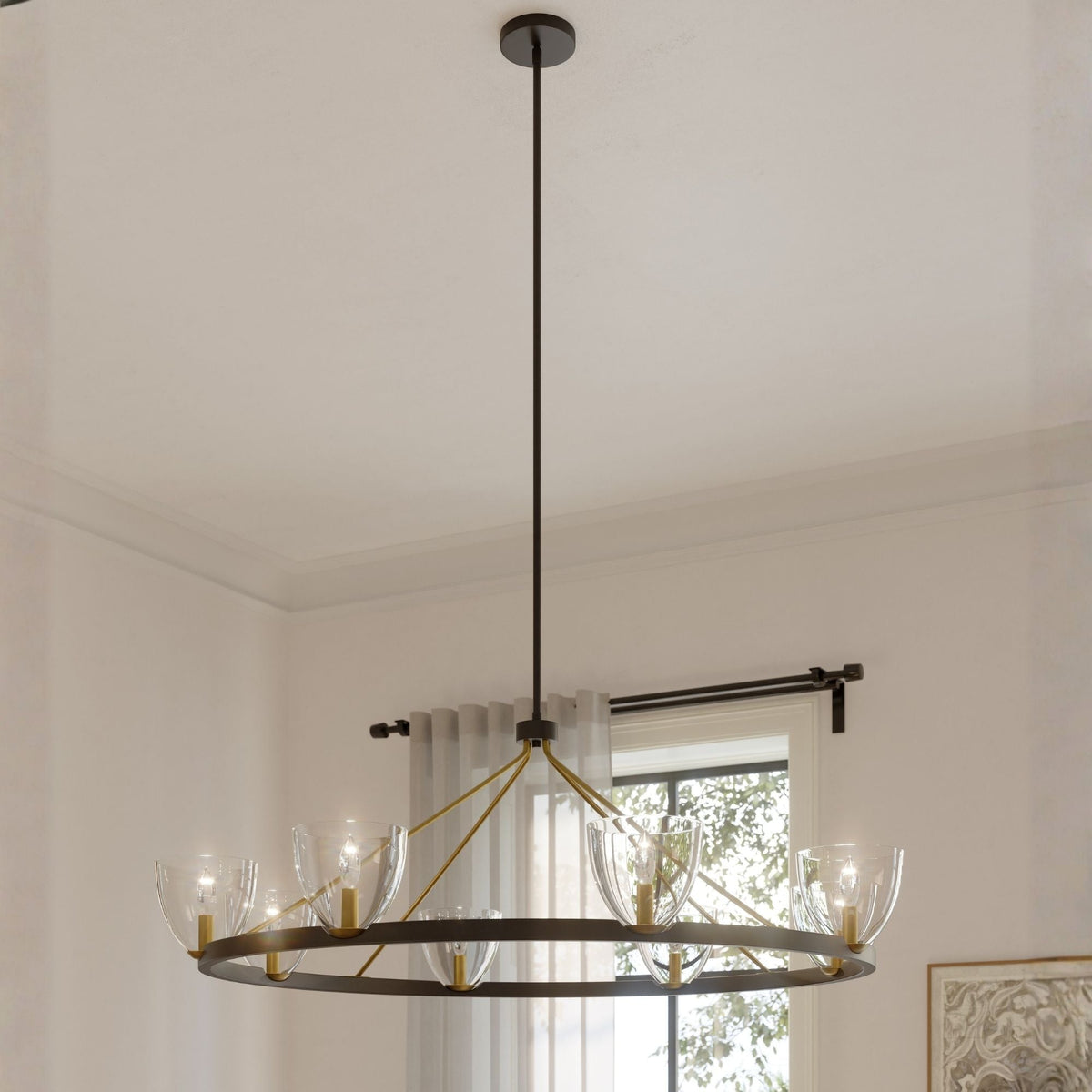 Minka-Lavery Noellea 50 in. 8-Light Chandelier, Dark Bronze & Legacy Brass with Clear Glass Shades