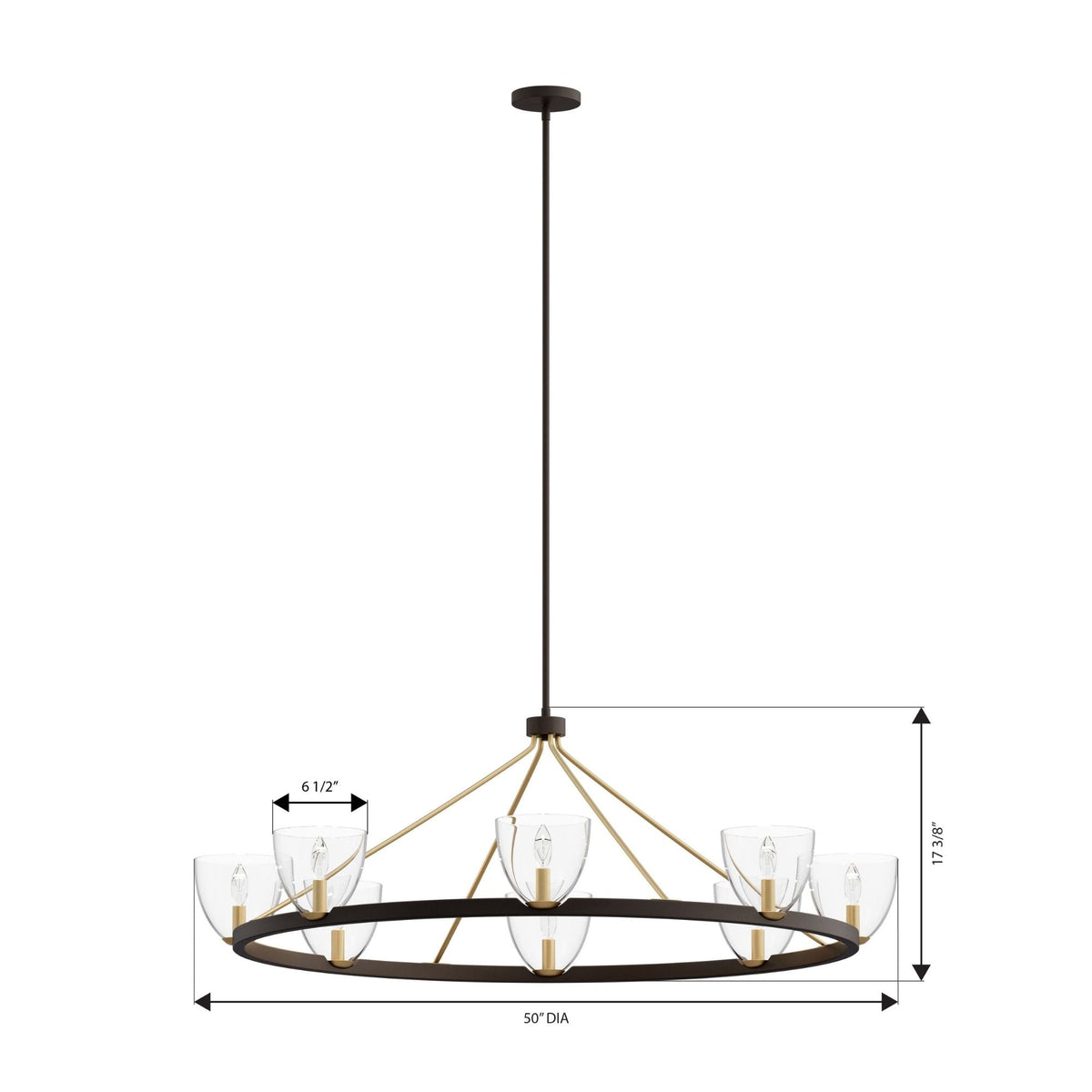 Minka-Lavery Noellea 50 in. 8-Light Chandelier, Dark Bronze & Legacy Brass with Clear Glass Shades