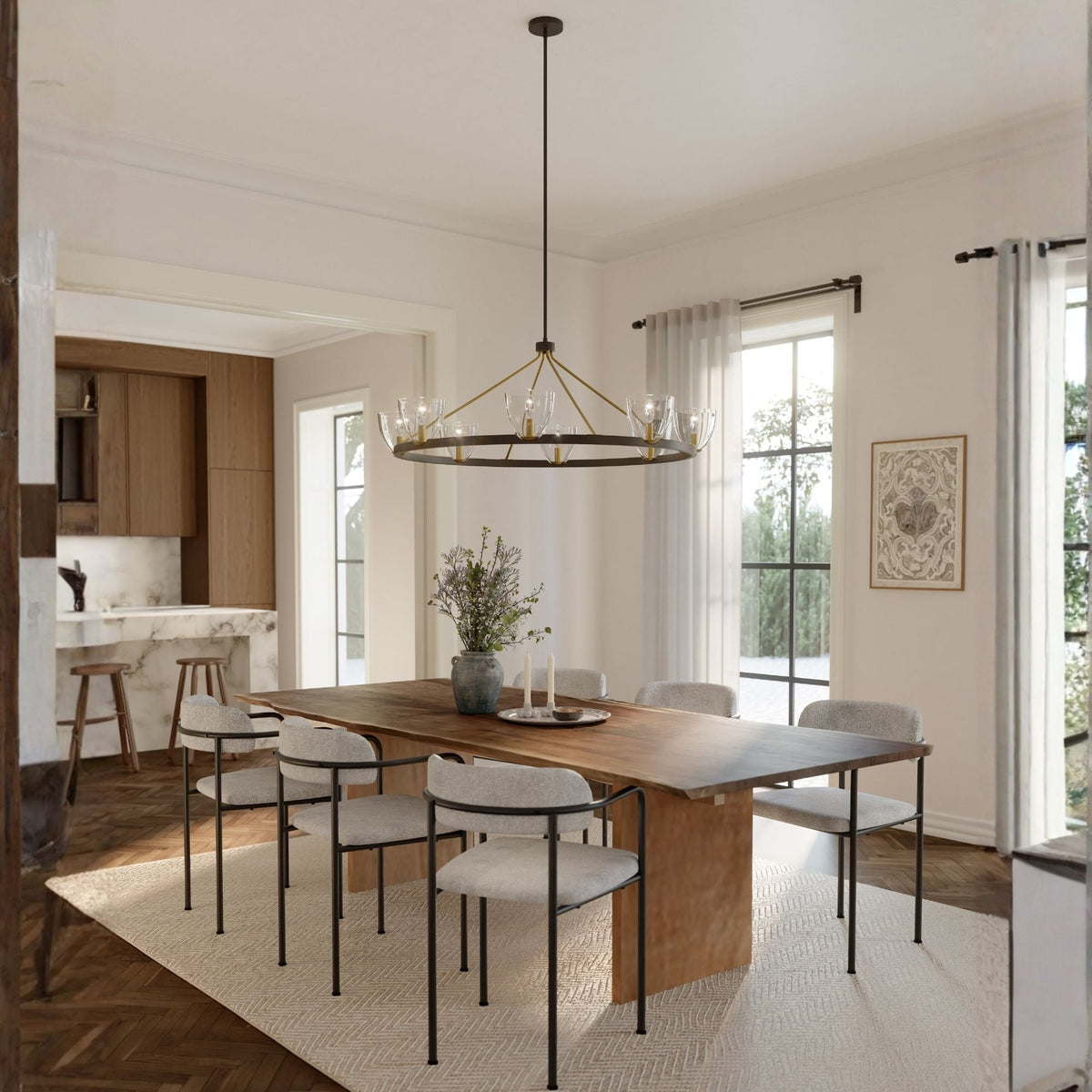 Minka-Lavery Noellea 50 in. 8-Light Chandelier, Dark Bronze & Legacy Brass with Clear Glass Shades