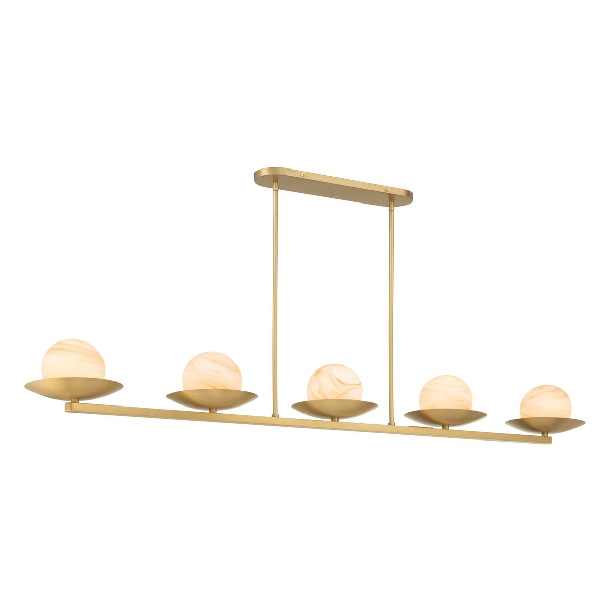 Minka-Lavery Olenne 64 in. 5-Light Linear Chandelier, Legacy Brass with Etched Amber Swirl Glass