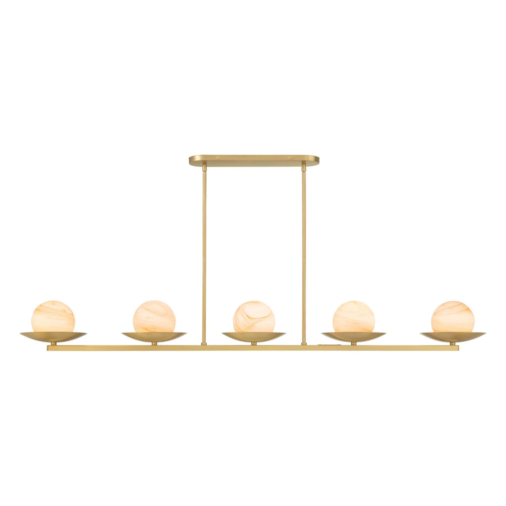 Minka-Lavery Olenne 64 in. 5-Light Linear Chandelier, Legacy Brass with Etched Amber Swirl Glass