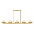 Minka-Lavery Olenne 64 in. 5-Light Linear Chandelier, Legacy Brass with Etched Amber Swirl Glass