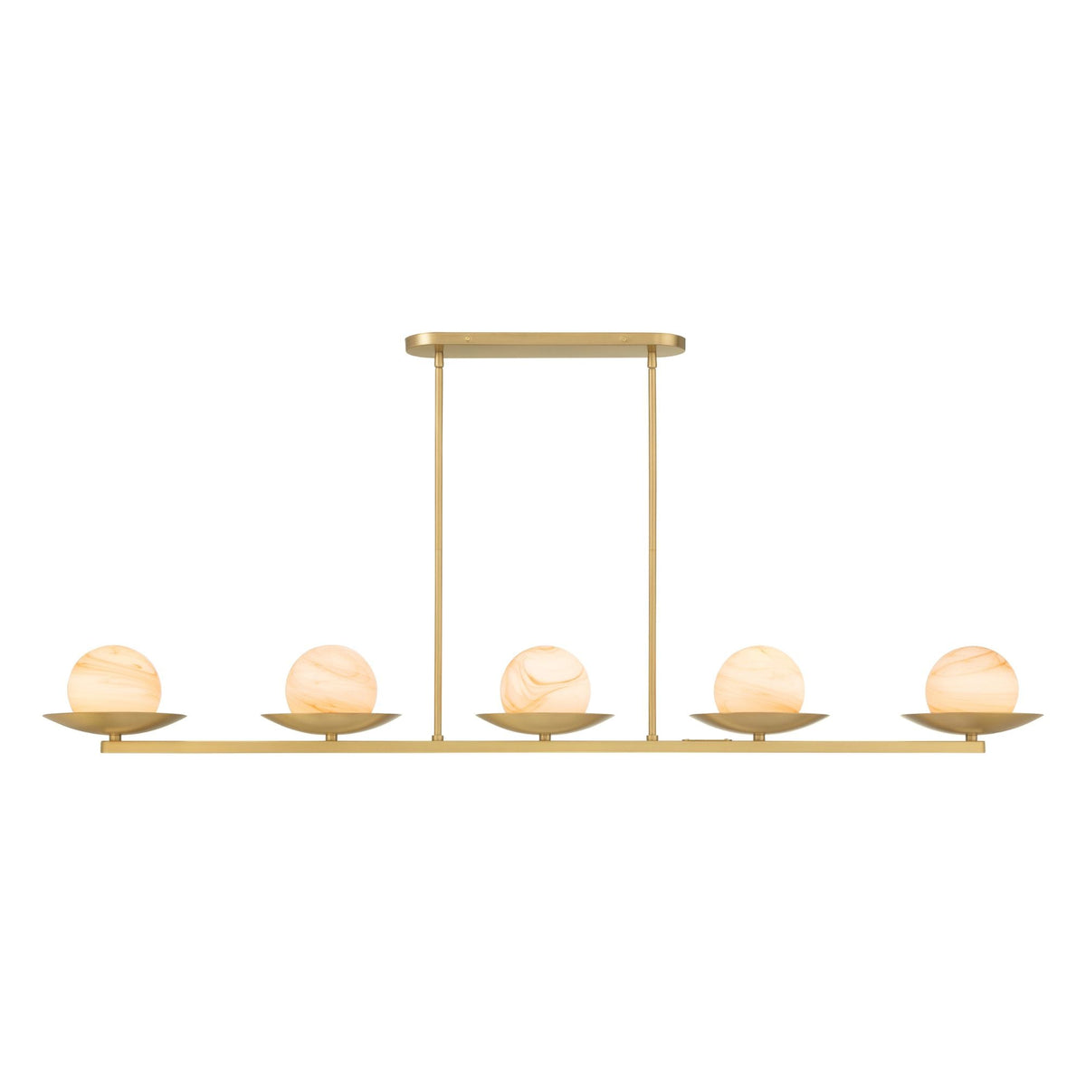 Minka-Lavery Olenne 64 in. 5-Light Linear Chandelier, Legacy Brass with Etched Amber Swirl Glass