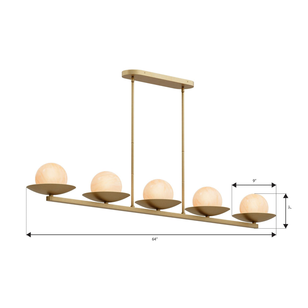 Minka-Lavery Olenne 64 in. 5-Light Linear Chandelier, Legacy Brass with Etched Amber Swirl Glass