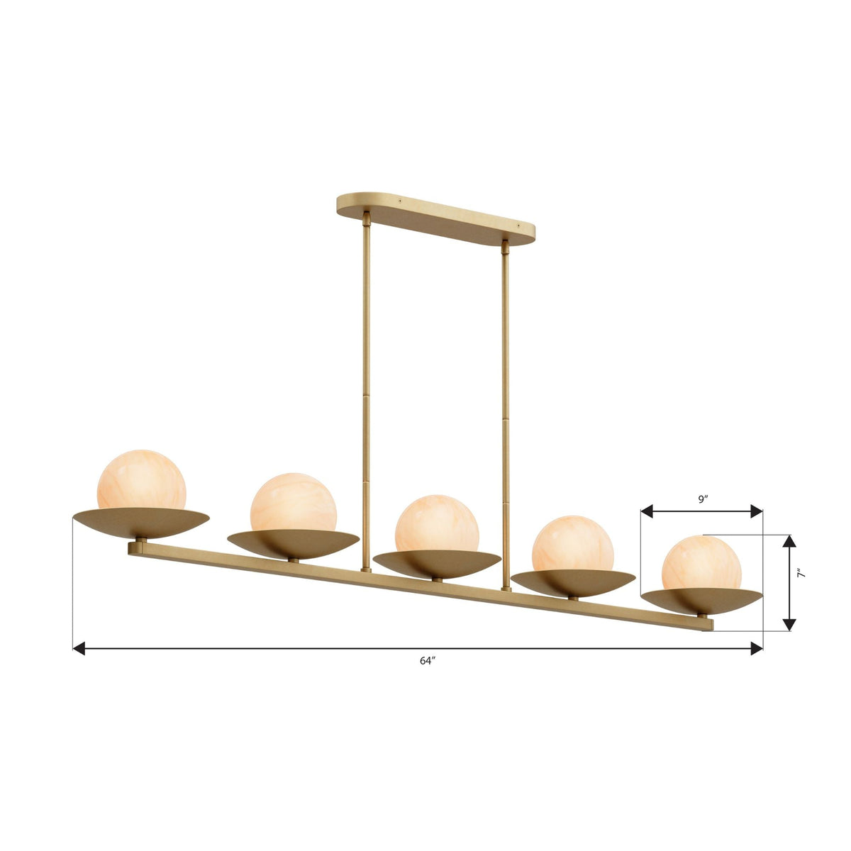 Minka-Lavery Olenne 64 in. 5-Light Linear Chandelier, Legacy Brass with Etched Amber Swirl Glass