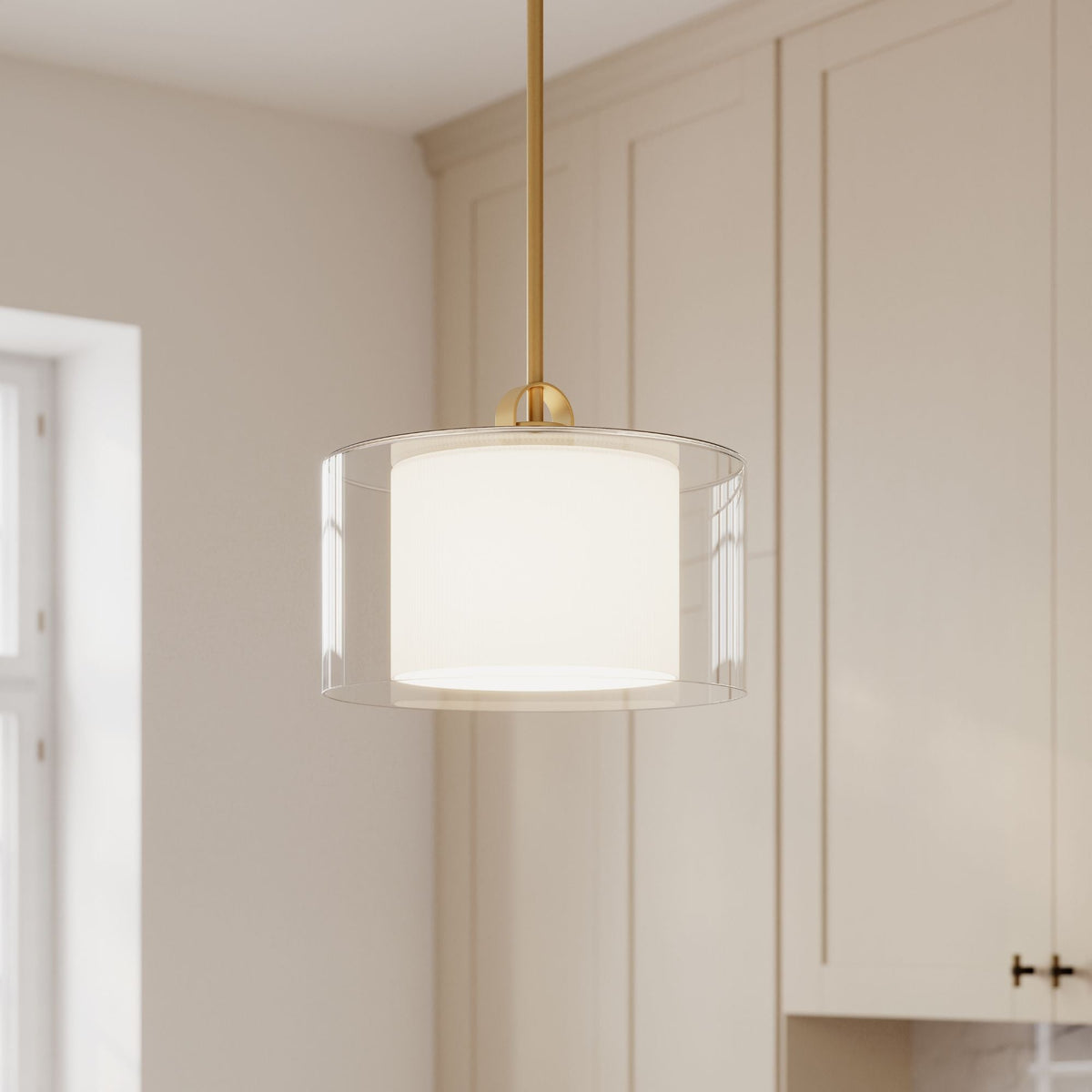 Minka-Lavery Seville 12.75 in. Semi-Flush Mount, Legacy Brass with Clear and Etched Opal Glass
