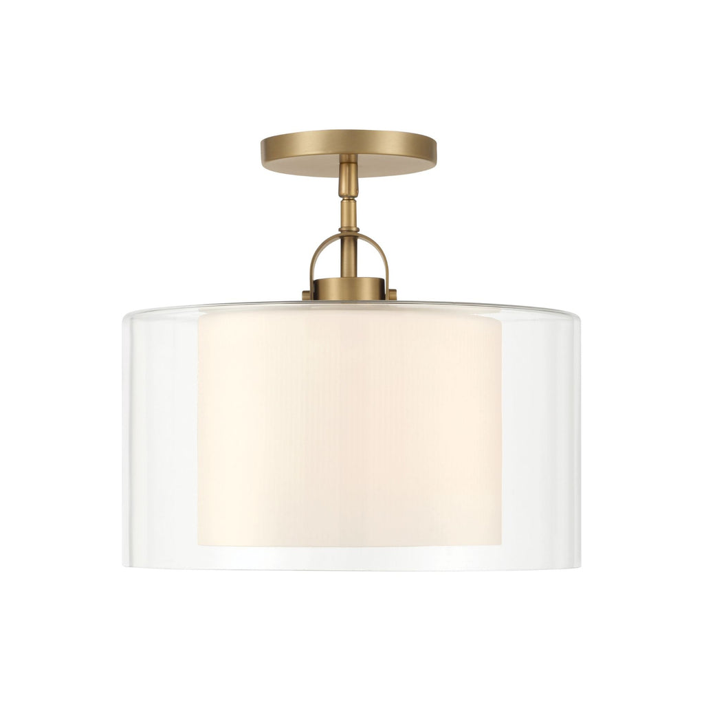 Minka-Lavery Seville 12.75 in. Semi-Flush Mount, Legacy Brass with Clear and Etched Opal Glass