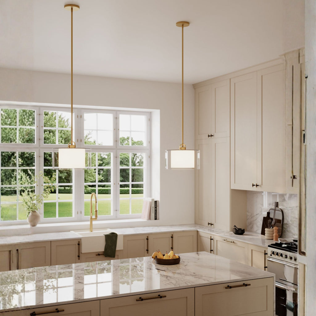 Minka-Lavery Seville 12.75 in. Semi-Flush Mount, Legacy Brass with Clear and Etched Opal Glass