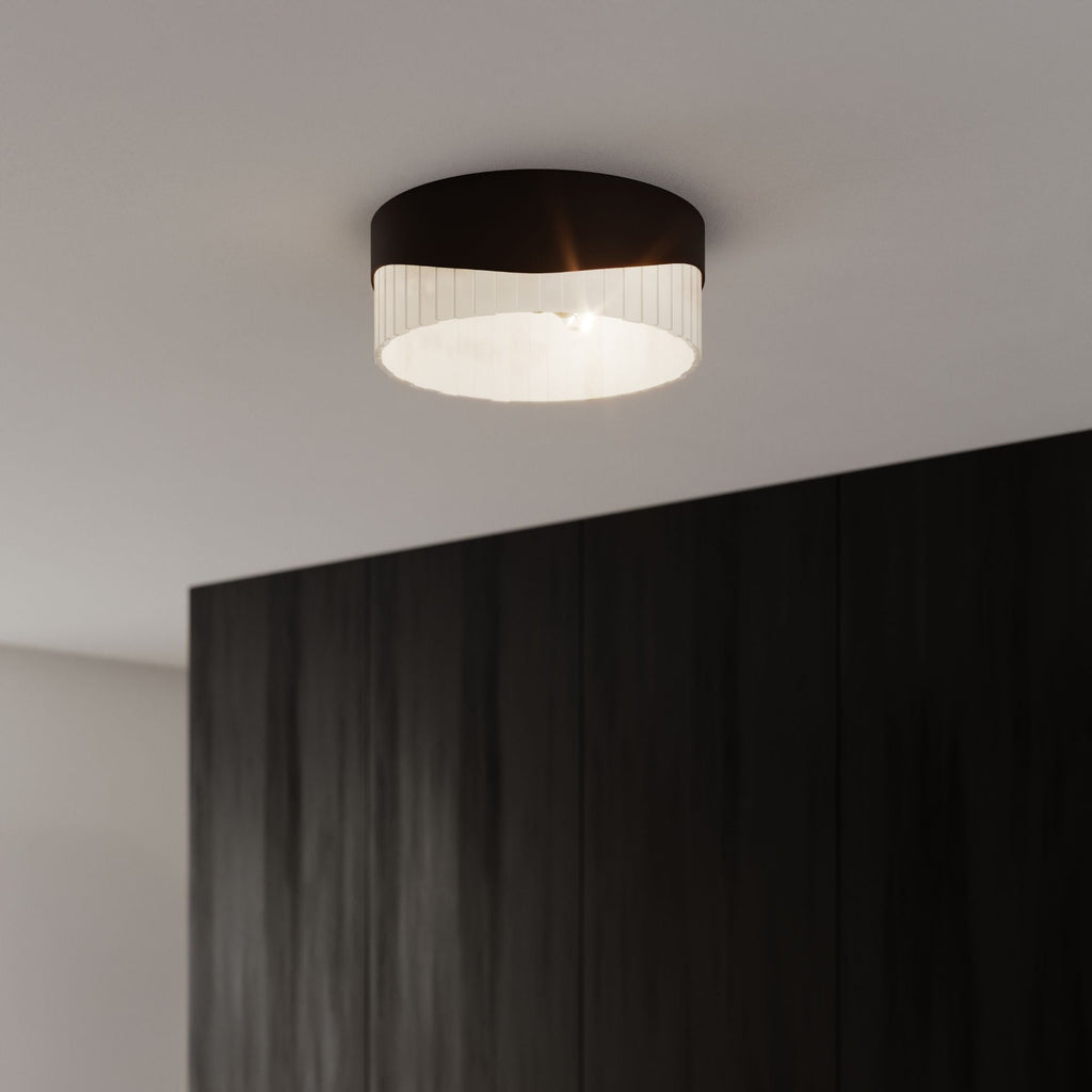 Minka-Lavery Sway 16 in. 3-Light Flush Mount, Dark Bronze with Genuine Alabaster Drum Shade