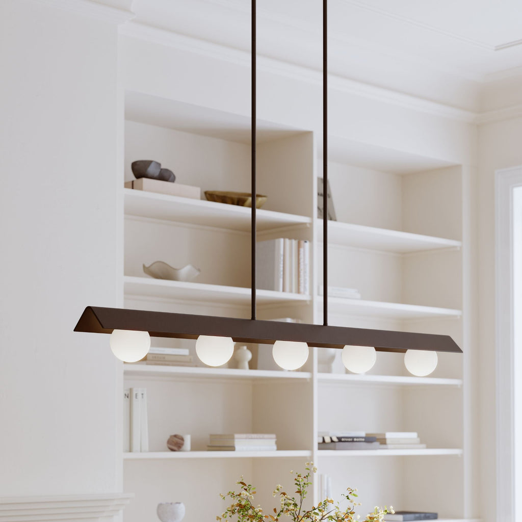 Minka-Lavery Vestra 54 in. Linear Chandelier, Dark Bronze with Etched Opal Glass
