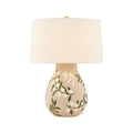 Mitzi Maeve 20.25 in. Table Lamp, Aged Brass with Ceramic Maybell Motif & White Linen Shade