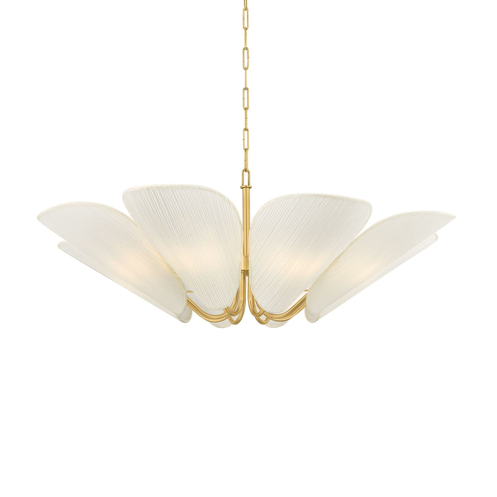Mitzi Winifred 36.25 in. 8-Light Chandelier, Aged Brass with Gathered Off-White Cotton Shades