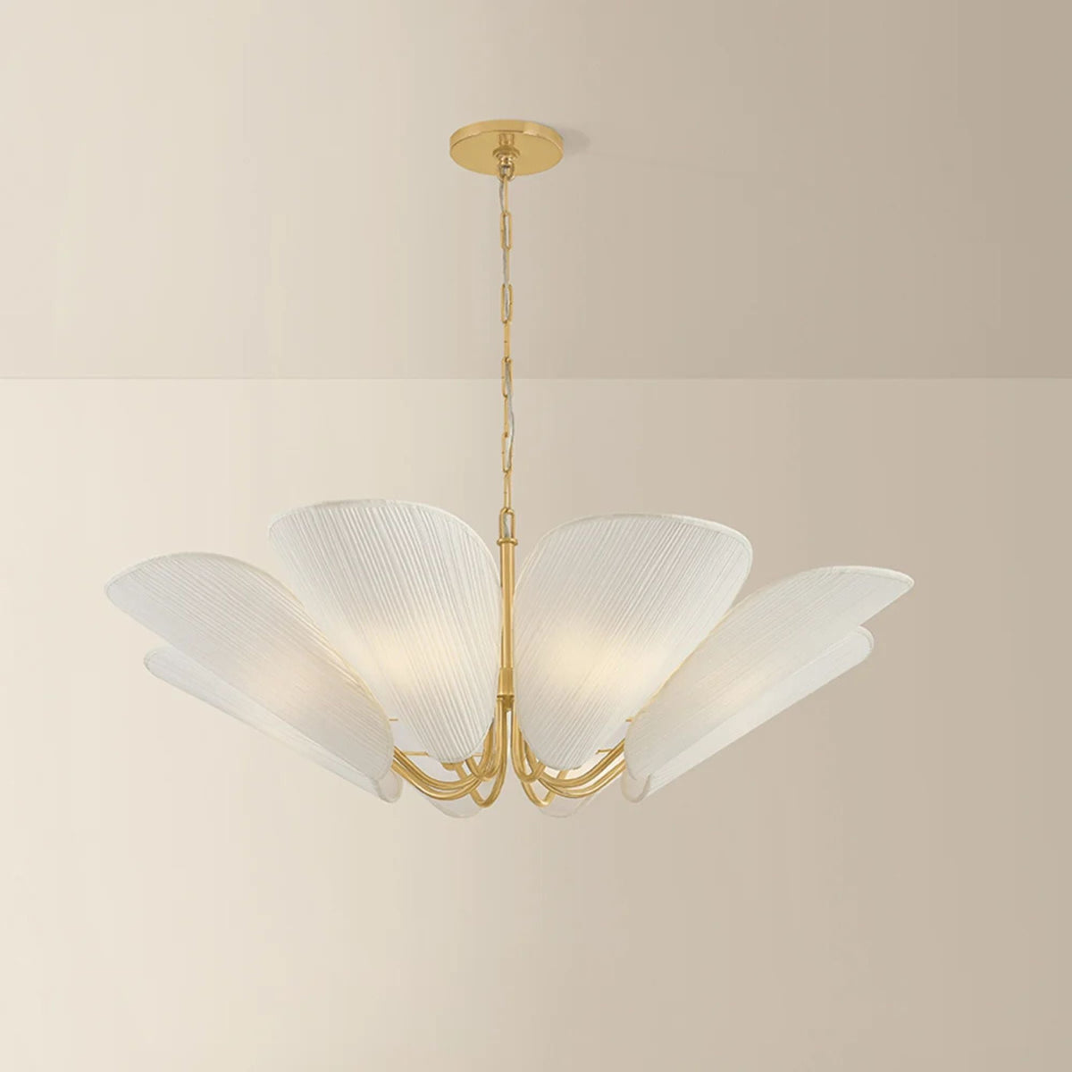 Mitzi Winifred 36.25 in. 8-Light Chandelier, Aged Brass with Gathered Off-White Cotton Shades