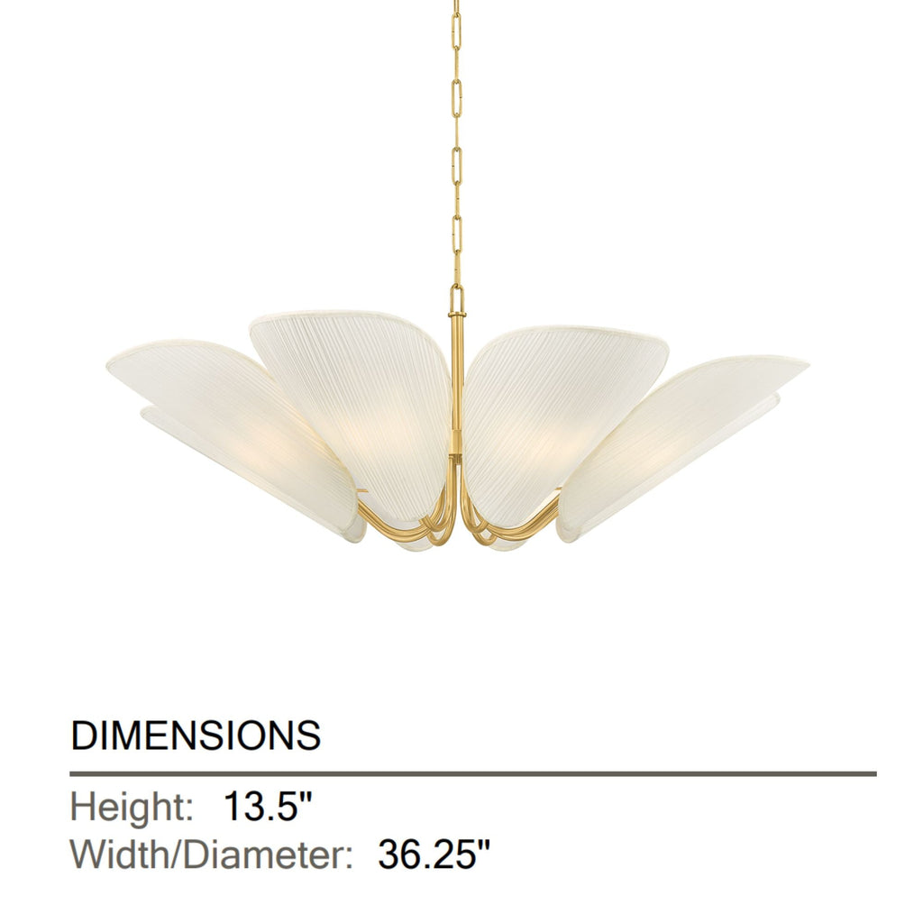 Mitzi Winifred 36.25 in. 8-Light Chandelier, Aged Brass with Gathered Off-White Cotton Shades