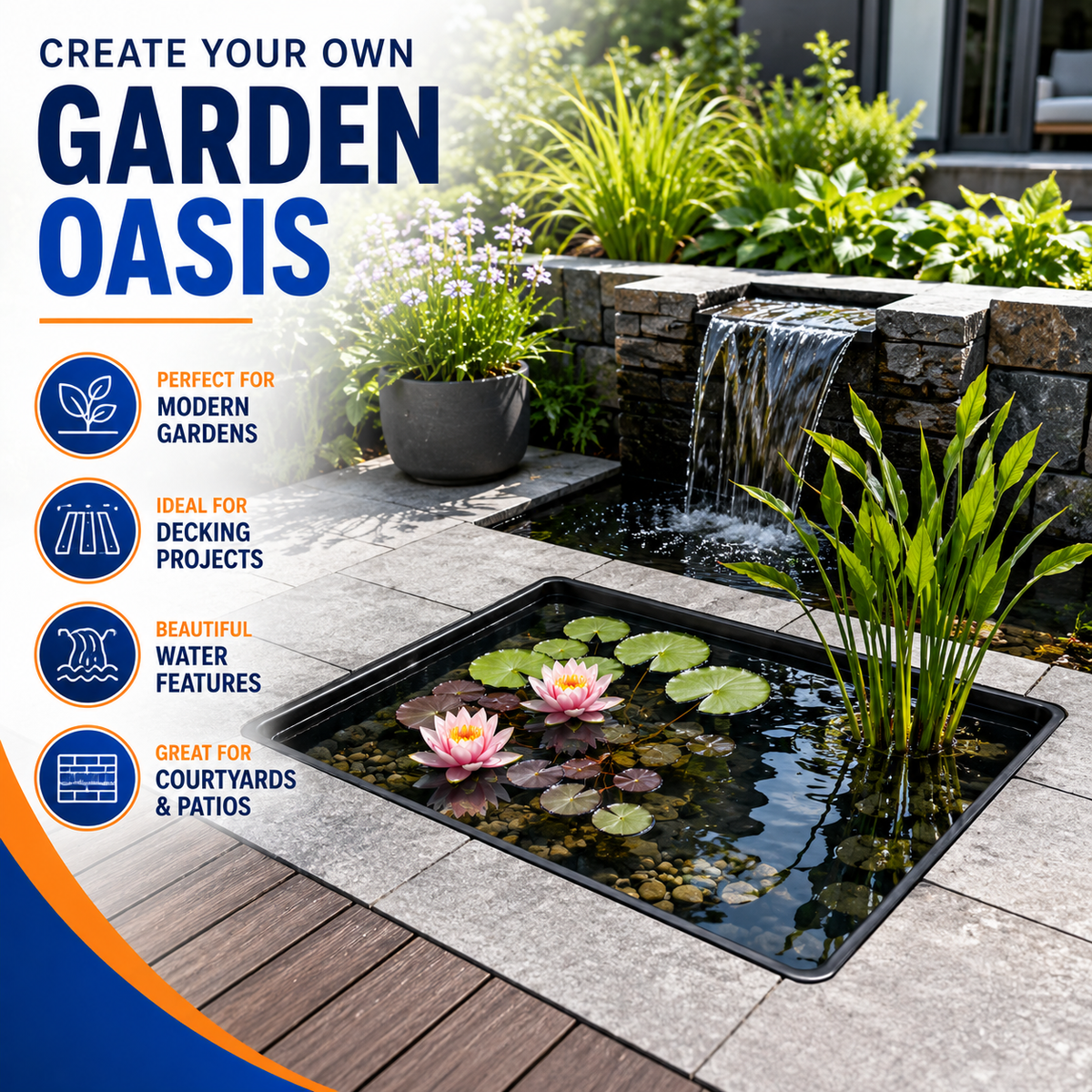 Bermuda 70L PE Preformed Pond Basin 58x58x30cm
