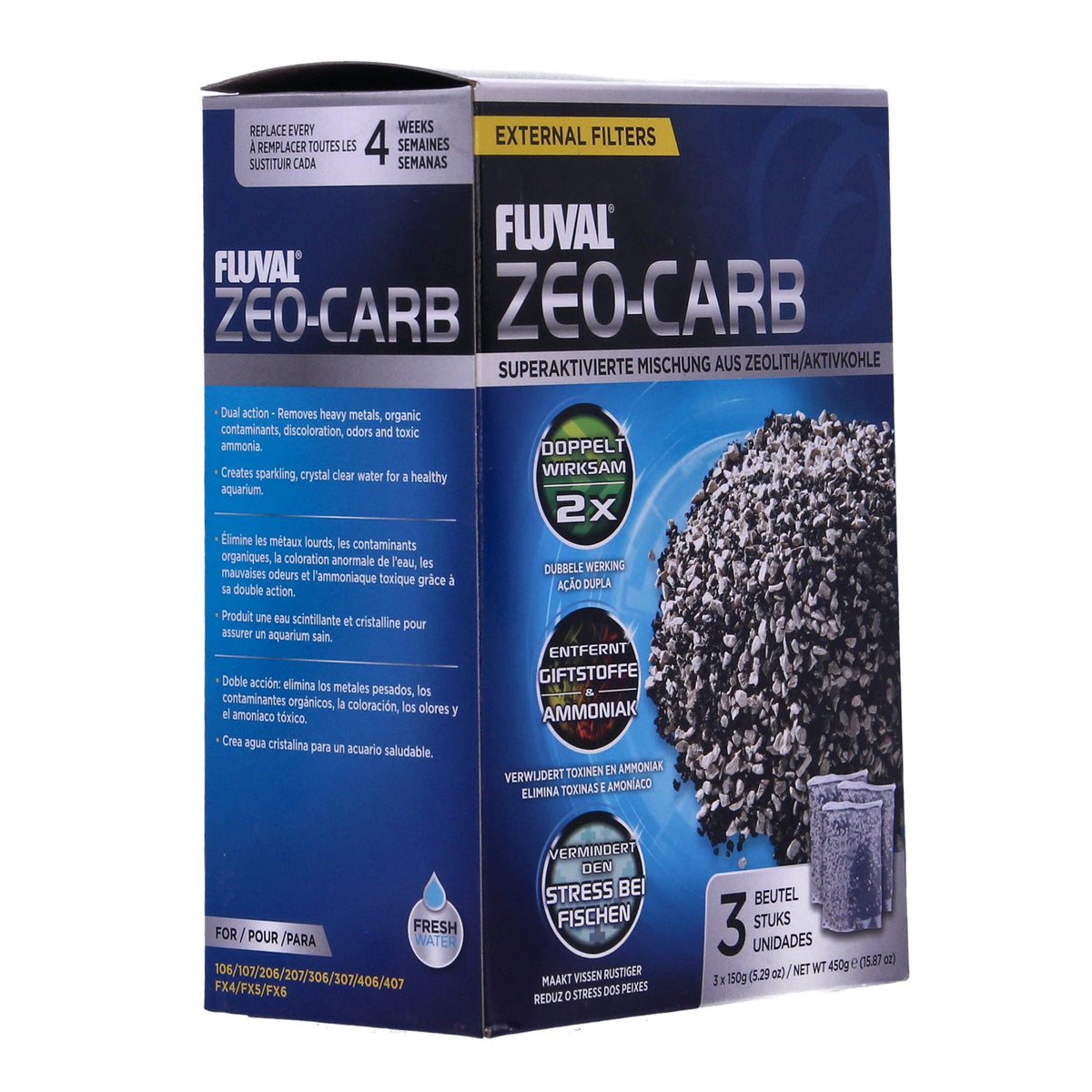 Fluval Zeo-Carb Ammonia & Carbon Filter Media 450g