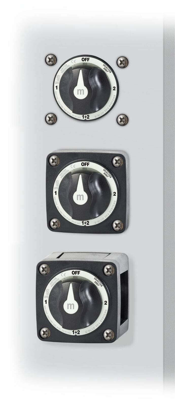Blue Sea 300A Black Mini m-Series 4 Position (OFF/1/2/1+2) Battery Selector Switch