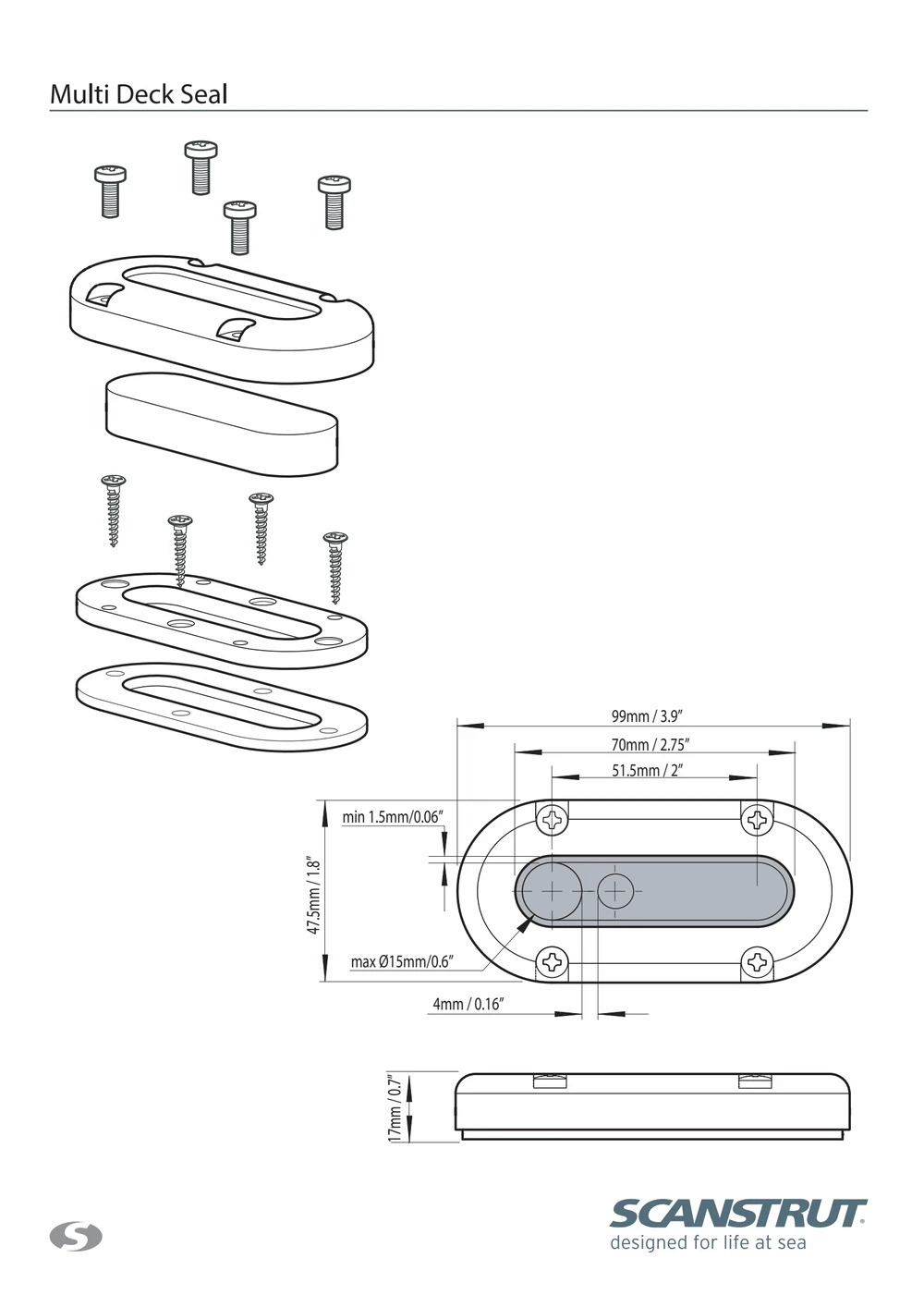 Scanstrut 1-15mm Aluminium Vertical Multi Cable Seal
