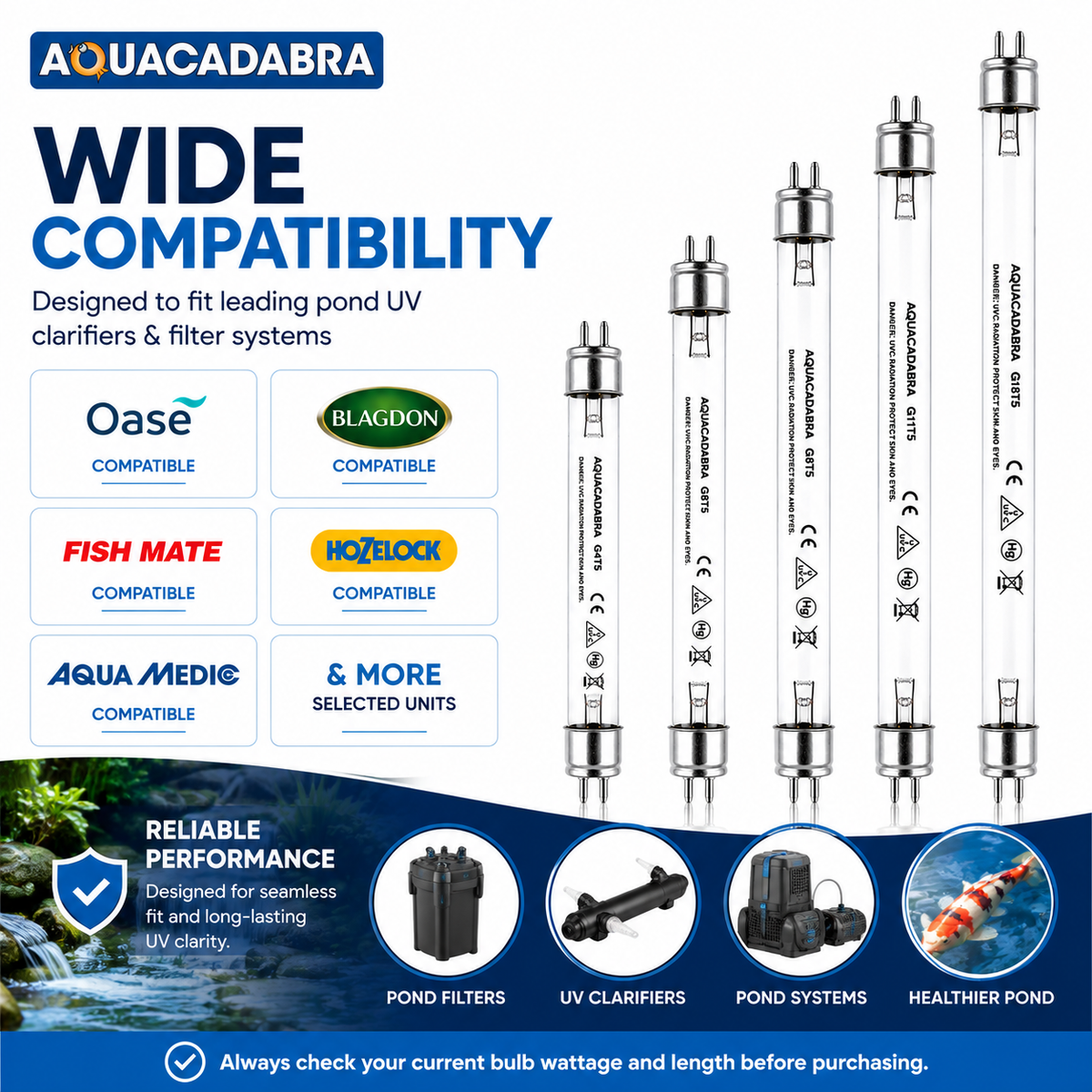 Aquacadabra T5 UV Bulb 4W-18W Double Ended Pond Filter Replacement Tube