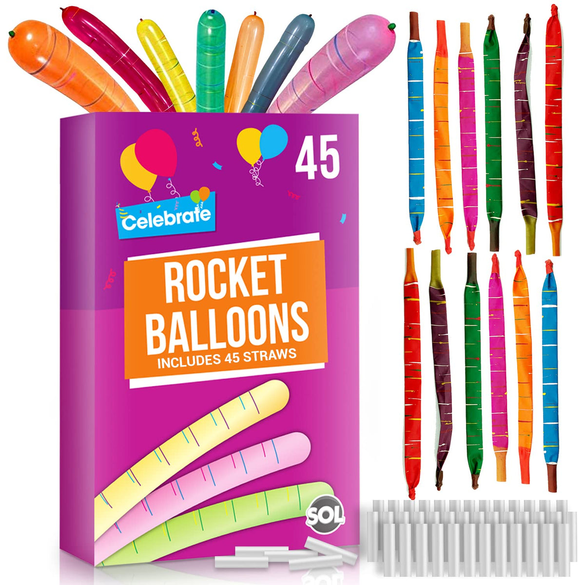 Rocket Balloons and Pipes | Striped Noisy Birthday Party Bag Filler | 45 Pack