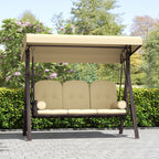 3 Seater Canopy Swing Chair with Cushions & Cup Trays, Brown