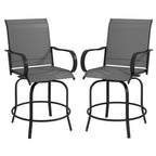 Set of 2 Outdoor Bar Stools with Armrests, 360 Degrees Swivel, Gray