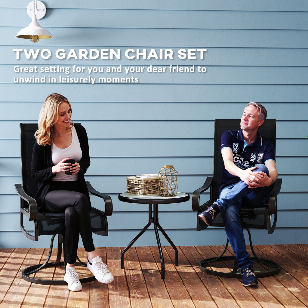 2-Piece Patio Dining Chairs, 360¡ã Swivel Rocking Chairs with Curved Armrests, Black