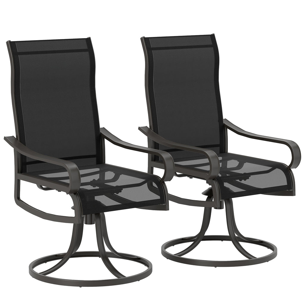 2-Piece Patio Dining Chairs, 360¡ã Swivel Rocking Chairs with Curved Armrests, Black