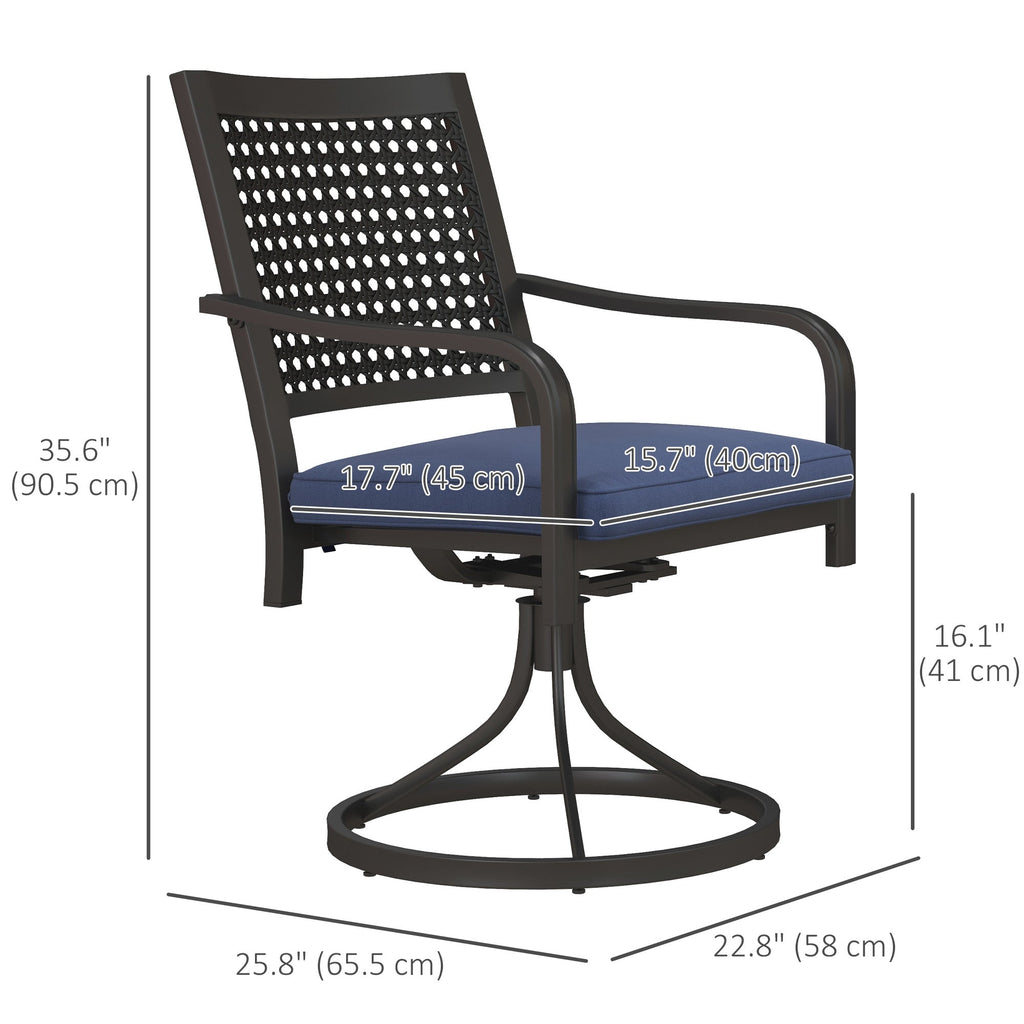 2 Pieces Patio Swivel Chairs with Cushion, Outdoor Rocker with Curved Armrests, Navy Blue