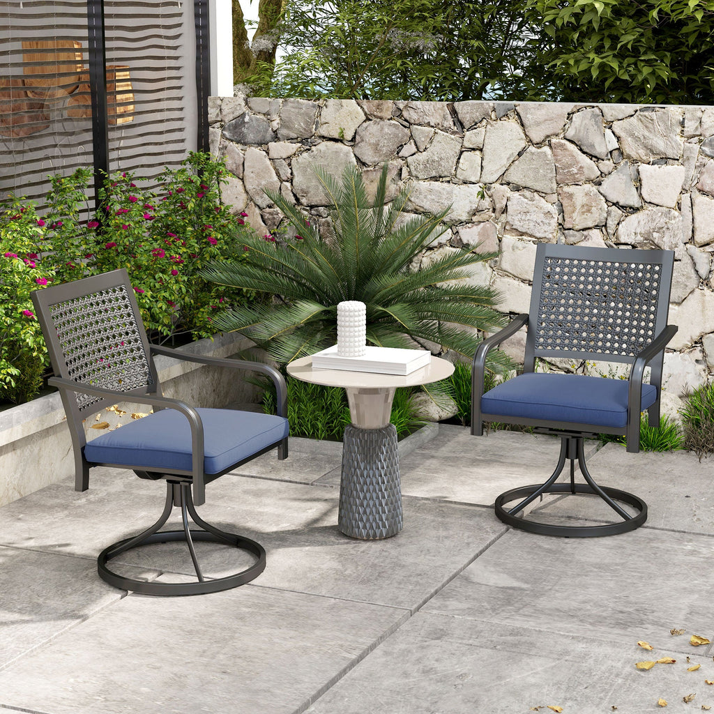 2 Pieces Patio Swivel Chairs with Cushion, Outdoor Rocker with Curved Armrests, Navy Blue