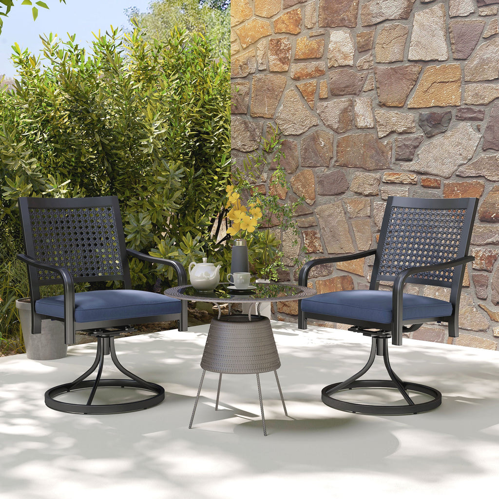 2 Pieces Patio Swivel Chairs with Cushion, Outdoor Rocker with Curved Armrests, Navy Blue