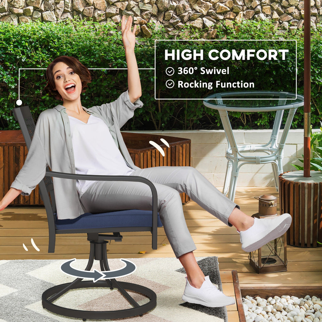 2 Pieces Patio Swivel Chairs with Cushion, Outdoor Rocker with Curved Armrests, Navy Blue