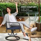 2 Pieces Patio Swivel Chairs with Cushion, Outdoor Rocker with Curved Armrests, Navy Blue