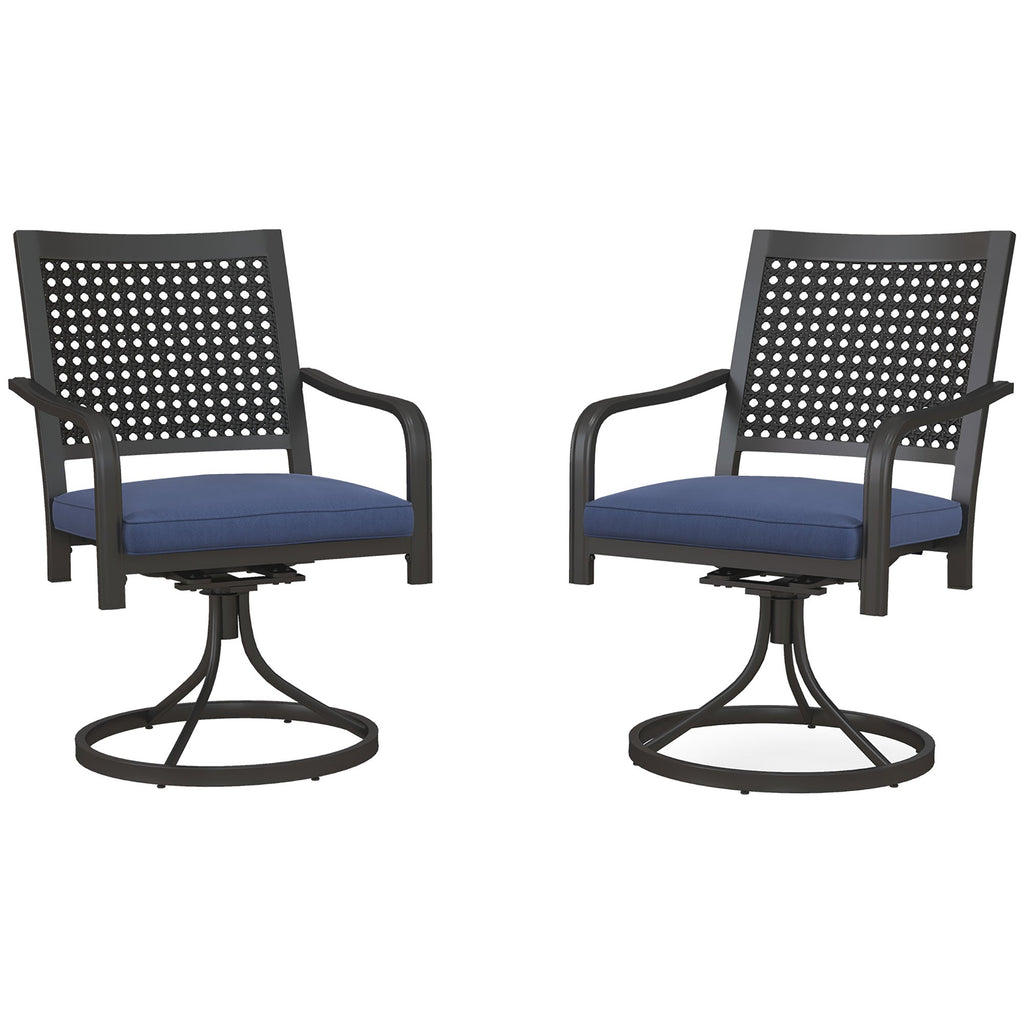 2 Pieces Patio Swivel Chairs with Cushion, Outdoor Rocker with Curved Armrests, Navy Blue