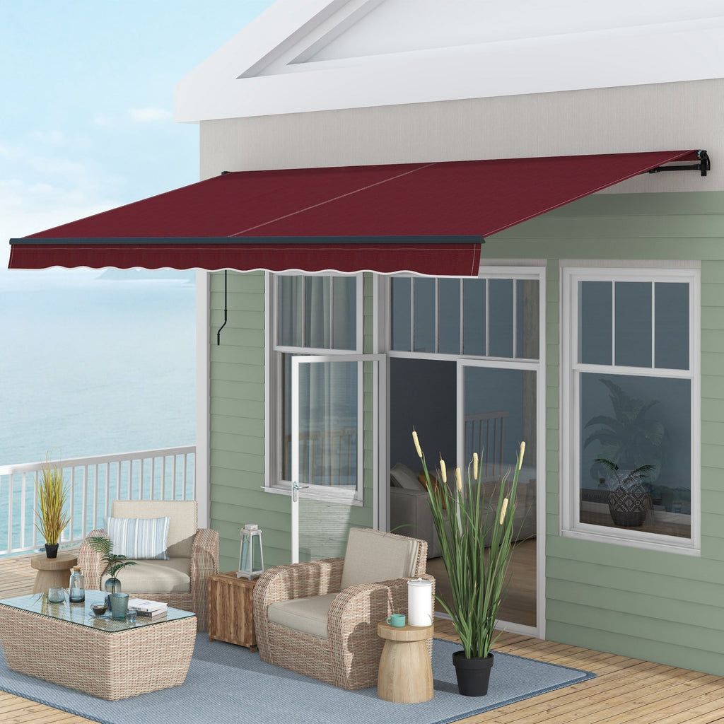 15' x 10' Retractable Awning with Manual Crank, 280gsm UV Resistant Fabric and Aluminum Frame, Wine Red