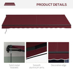 15' x 10' Retractable Awning with Manual Crank, 280gsm UV Resistant Fabric and Aluminum Frame, Wine Red