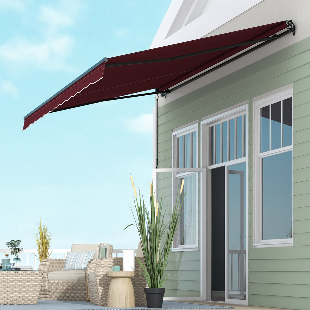 15' x 10' Retractable Awning with Manual Crank, 280gsm UV Resistant Fabric and Aluminum Frame, Wine Red