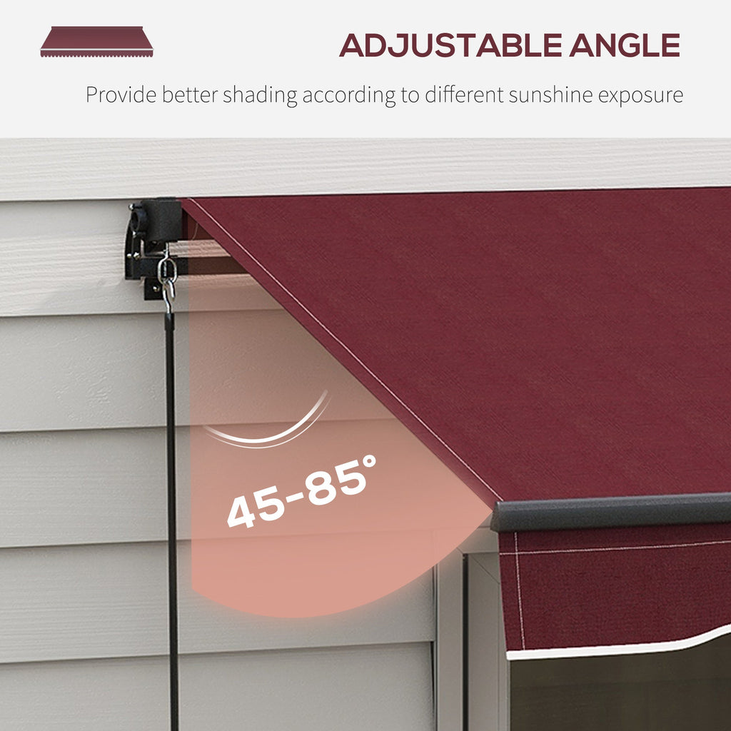 15' x 10' Retractable Awning with Manual Crank, 280gsm UV Resistant Fabric and Aluminum Frame, Wine Red