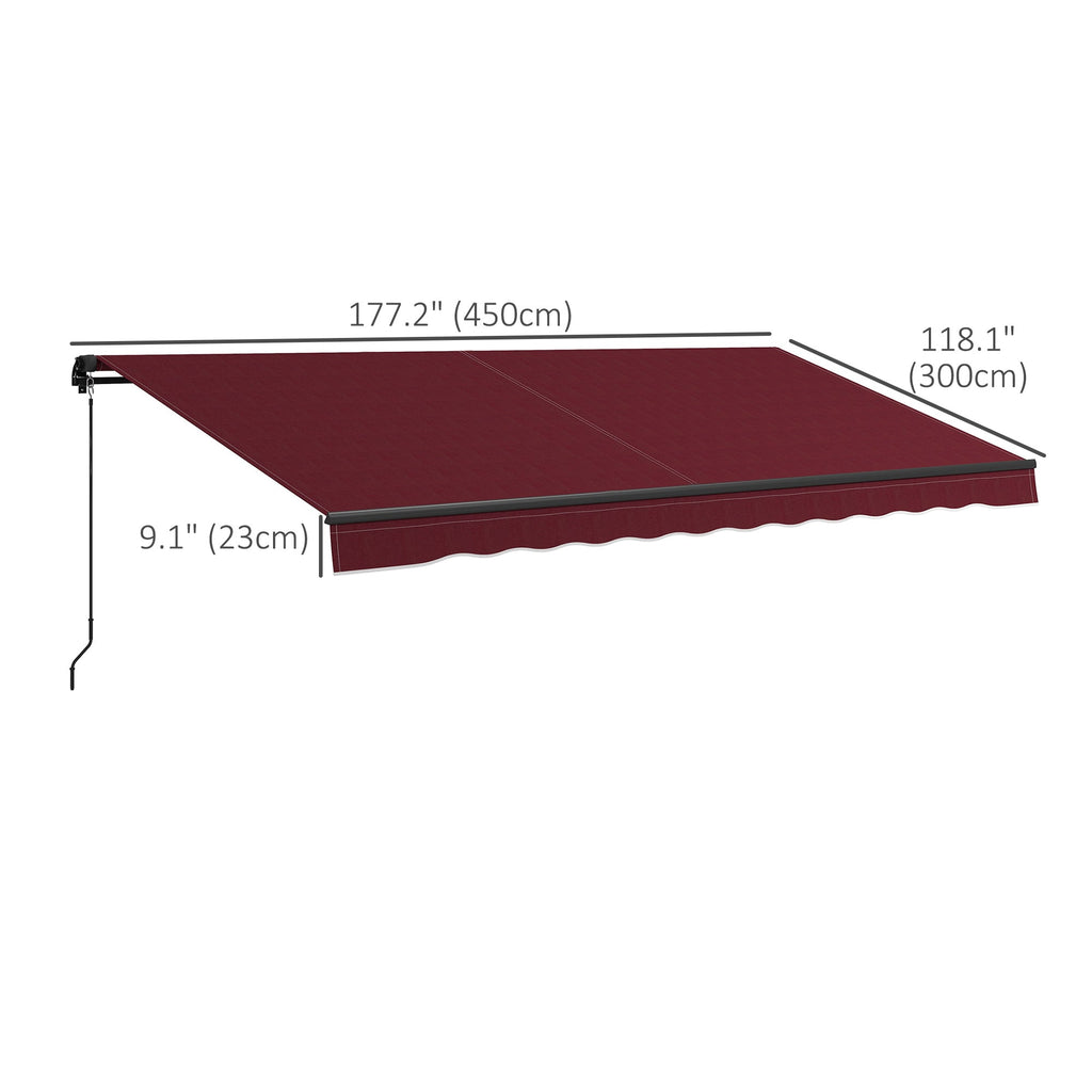 15' x 10' Retractable Awning with Manual Crank, 280gsm UV Resistant Fabric and Aluminum Frame, Wine Red