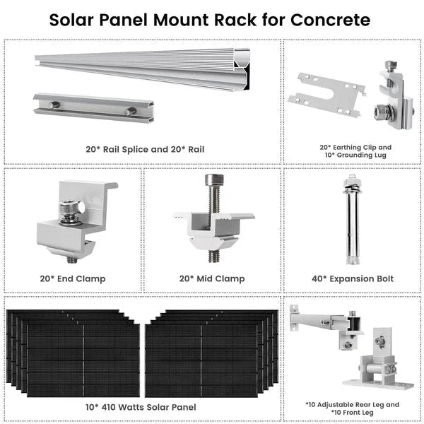 Natures Generator 10 x 410 Watt Monocrystalline Solar Panel With Solar Panel Mount Rack - Off Grid Stores