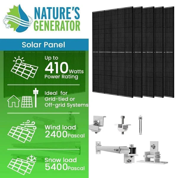 Natures Generator 10 x 410 Watt Monocrystalline Solar Panel With Solar Panel Mount Rack