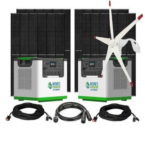 Natures Generator 2 x Lithium 3600 With 4 x 410W Monocrystalline Solar Panel + Wind Turbine (240V/7.2kW)