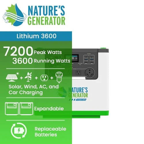 Natures Generator 2 x Lithium 3600 With Combiner (7200W/6144Wh)