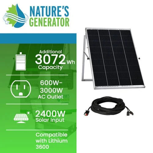 Natures Generator Lithium 3600 With Power Pod + 4 x 100W Monocrystalline Solar Panel + Transfer Switch