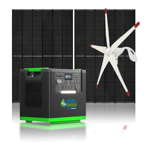 Natures Generator Lithium 6000 Solar Generator With 410W Rigid Solar Panels + Wind Turbine - Off Grid Stores