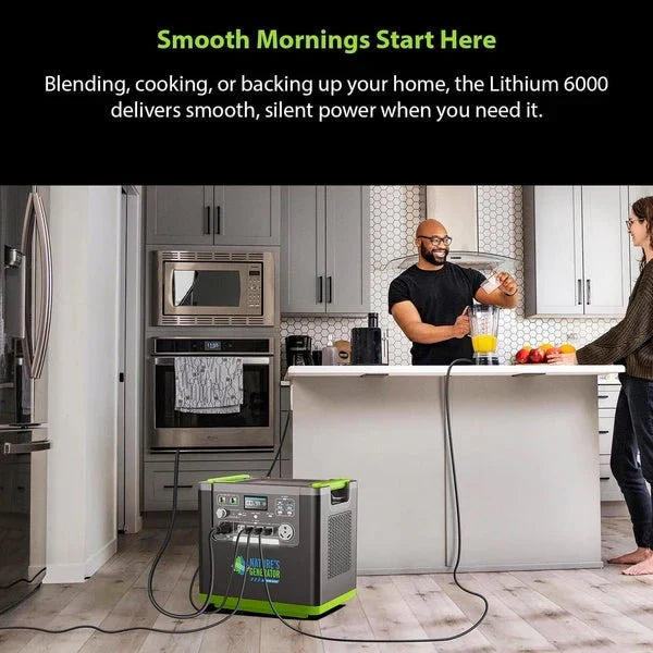 Natures Generator Lithium 6000 Solar Generator With 410W Rigid Solar Panels + Wind Turbine