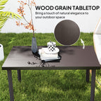 Metal Outdoor Side Table, Rectangle Patio Coffee Table with Woodgrain Tabletop, Brown